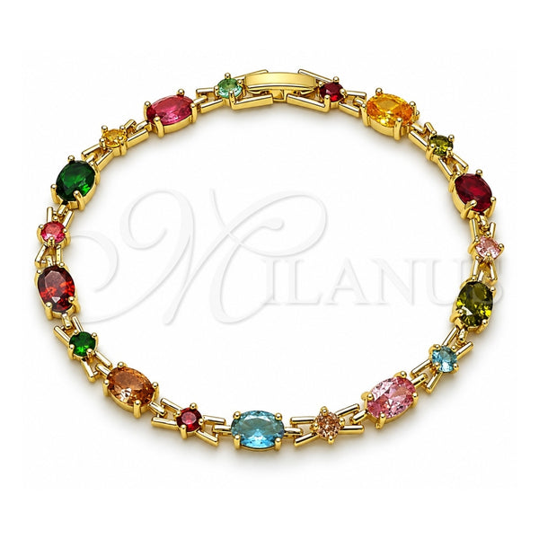 Oro Laminado Tennis Bracelet, Gold Filled Style with Multicolor Cubic Zirconia, Polished, Golden Finish, 03.266.0041.07 (Thickness, 7 Inches Length)