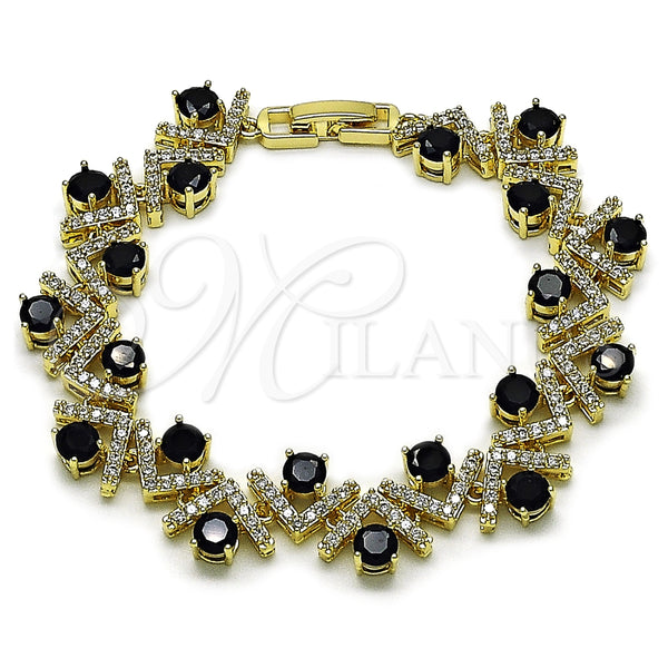 Oro Laminado Tennis Bracelet, Gold Filled Style Cluster Design, with Black and White Cubic Zirconia, Polished, Golden Finish, 03.266.0042.1.07