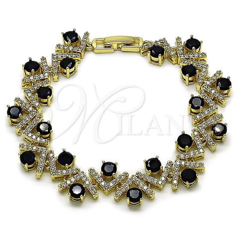 Oro Laminado Tennis Bracelet, Gold Filled Style Cluster Design, with Black and White Cubic Zirconia, Polished, Golden Finish, 03.266.0042.1.07