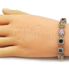 Oro Laminado Tennis Bracelet, Gold Filled Style Cluster Design, with Multicolor and White Cubic Zirconia, Polished, Golden Finish, 03.266.0043.07