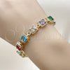 Oro Laminado Tennis Bracelet, Gold Filled Style Cluster Design, with Multicolor and White Cubic Zirconia, Polished, Golden Finish, 03.266.0043.07