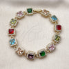 Oro Laminado Tennis Bracelet, Gold Filled Style Cluster Design, with Multicolor and White Cubic Zirconia, Polished, Golden Finish, 03.266.0043.07