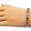 Oro Laminado Tennis Bracelet, Gold Filled Style Cluster Design, with Multicolor and White Cubic Zirconia, Polished, Golden Finish, 03.266.0043.07 (Thickness, 8 Inches Length)