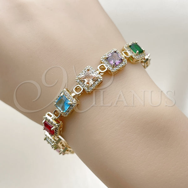 Gold Filled Bracelet — Tennis Bracelet Cluster Design with Multicolor and White — alternate product view — SKU 162194 | Oro Laminado brazalete — Tennis Bracelet Cluster diseño with Multicolor and blanco — SKU 162194