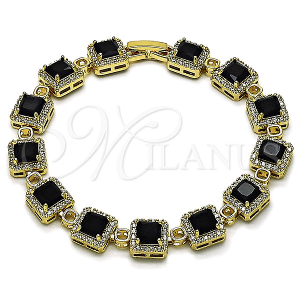Oro Laminado Tennis Bracelet, Gold Filled Style Cluster Design, with Black and White Cubic Zirconia, Polished, Golden Finish, 03.266.0043.1.07