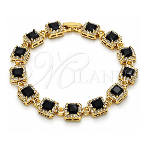 Oro Laminado Tennis Bracelet, Gold Filled Style Cluster Design, with Black and White Cubic Zirconia, Polished, Golden Finish, 03.266.0043.1.07 (Thickness, 8 Inches Length)
