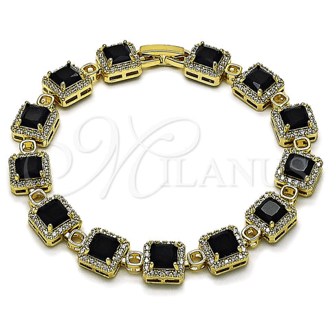 Oro Laminado Tennis Bracelet, Gold Filled Style Cluster Design, with Black and White Cubic Zirconia, Polished, Golden Finish, 03.266.0043.1.07 (Thickness, 8 Inches Length)