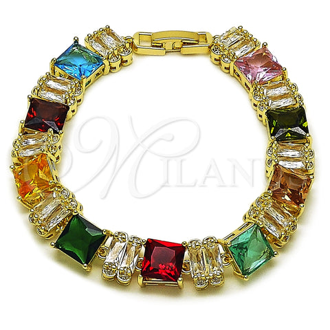 Oro Laminado Tennis Bracelet, Gold Filled Style with Multicolor and White Cubic Zirconia, Polished, Golden Finish, 03.266.0044.07