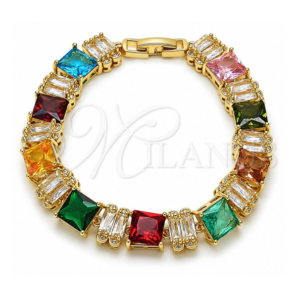 Oro Laminado Tennis Bracelet, Gold Filled Style with Multicolor and White Cubic Zirconia, Polished, Golden Finish, 03.266.0044.07 (10 MM Thickness, 7 Inches Length)