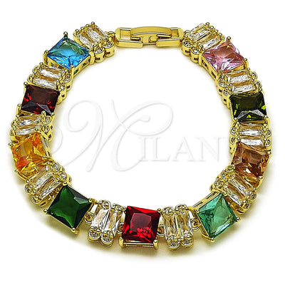 Oro Laminado Tennis Bracelet, Gold Filled Style with Multicolor and White Cubic Zirconia, Polished, Golden for wholesale, main product view