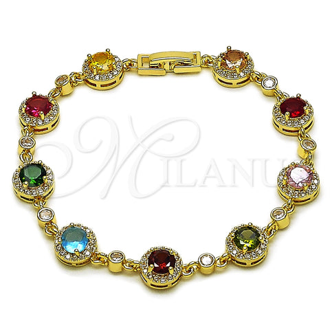 Oro Laminado Tennis Bracelet, Gold Filled Style Cluster Design, with Multicolor and White Cubic Zirconia, Polished, Golden Finish, 03.266.0045.08