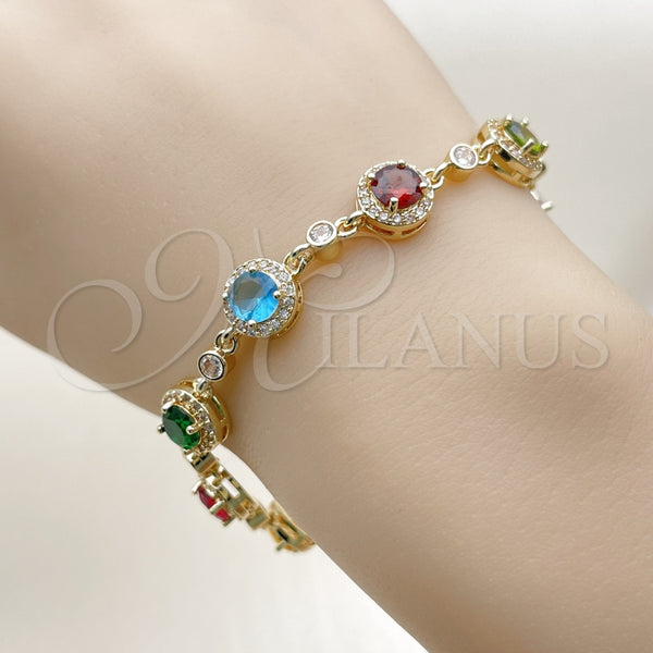 Gold Filled Bracelet — Tennis Bracelet Cluster Design with Multicolor and White — alternate product view — SKU 162197 | Oro Laminado brazalete — Tennis Bracelet Cluster diseño with Multicolor and blanco — SKU 162197