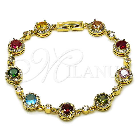 Oro Laminado Tennis Bracelet, Gold Filled Style Cluster Design, with Multicolor and White Cubic Zirconia, Polished, Golden Finish, 03.266.0045.08 (Thickness, 8 Inches Length)