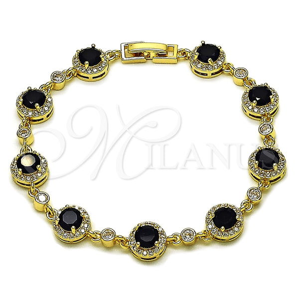 Oro Laminado Tennis Bracelet, Gold Filled Style Cluster Design, with Black and White Cubic Zirconia, Polished, Golden Finish, 03.266.0045.1.08