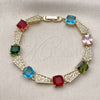 Oro Laminado Tennis Bracelet, Gold Filled Style with Multicolor and White Cubic Zirconia, Polished, Golden Finish, 03.266.0046.07