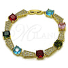 Oro Laminado Tennis Bracelet, Gold Filled Style with Multicolor and White Cubic Zirconia, Polished, Golden Finish, 03.266.0046.07