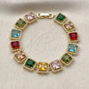 Oro Laminado Tennis Bracelet, Gold Filled Style with Multicolor Cubic Zirconia, Polished, Golden Finish, 03.266.0047.07