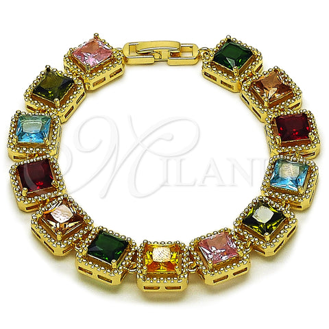 Oro Laminado Tennis Bracelet, Gold Filled Style with Multicolor Cubic Zirconia, Polished, Golden Finish, 03.266.0047.07
