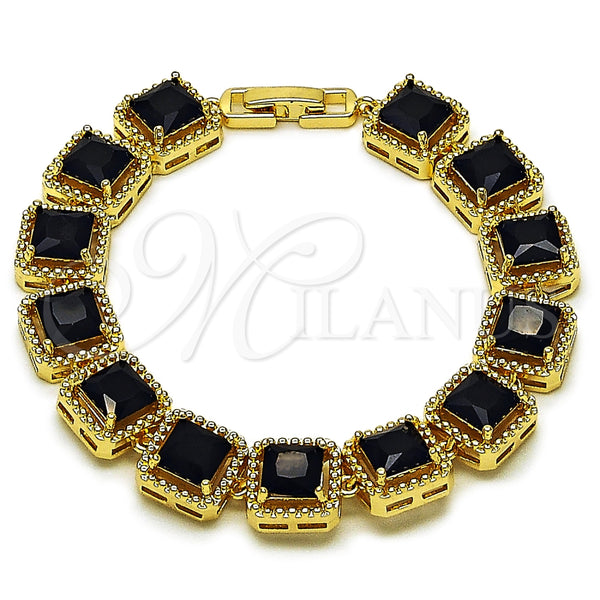 Oro Laminado Tennis Bracelet, Gold Filled Style with Black Cubic Zirconia, Polished, Golden Finish, 03.266.0047.1.07