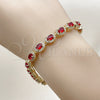 Oro Laminado Tennis Bracelet, Gold Filled Style Cluster Design, with Garnet Cubic Zirconia and White Micro Pave, Polished, Golden Finish, 03.266.0048.08