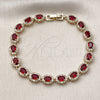Oro Laminado Tennis Bracelet, Gold Filled Style Cluster Design, with Garnet Cubic Zirconia and White Micro Pave, Polished, Golden Finish, 03.266.0048.08