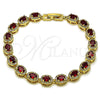 Oro Laminado Tennis Bracelet, Gold Filled Style Cluster Design, with Garnet Cubic Zirconia and White Micro Pave, Polished, Golden Finish, 03.266.0048.08