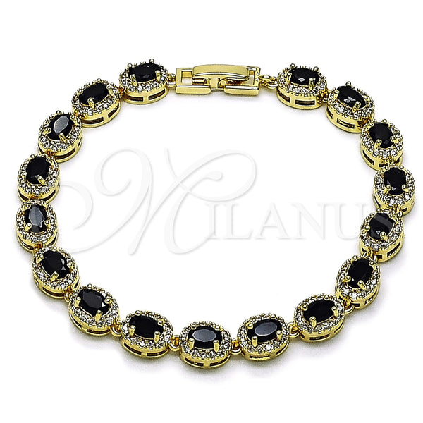 Oro Laminado Tennis Bracelet, Gold Filled Style Cluster Design, with Black Cubic Zirconia and White Micro Pave, Polished, Golden Finish, 03.266.0048.1.08