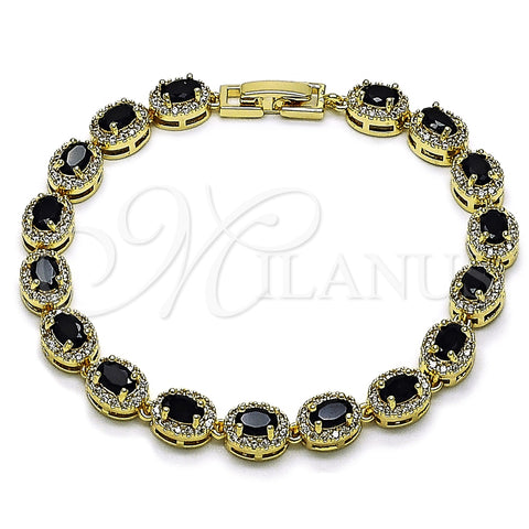 Oro Laminado Tennis Bracelet, Gold Filled Style Cluster Design, with Black Cubic Zirconia and White Micro Pave, Polished, Golden Finish, 03.266.0048.1.08