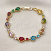 Oro Laminado Tennis Bracelet, Gold Filled Style Teardrop Design, with Multicolor Cubic Zirconia, Polished, Golden Finish, 03.266.0049.08