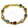 Oro Laminado Tennis Bracelet, Gold Filled Style Teardrop Design, with Multicolor Cubic Zirconia, Polished, Golden Finish, 03.266.0049.08