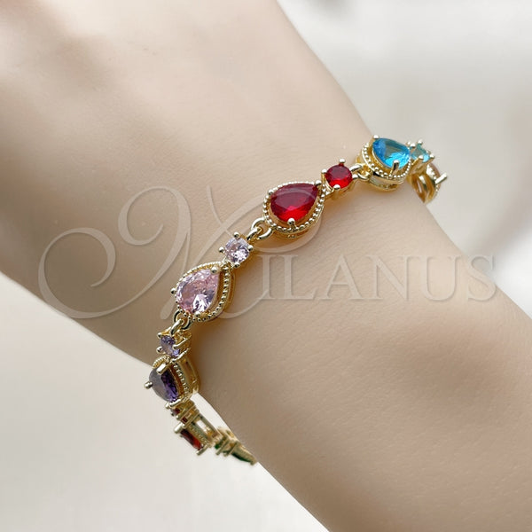 Gold Filled Bracelet — Tennis Bracelet Teardrop Design with Multicolor Cubic Zirconia — alternate product view — SKU 162205 | Oro Laminado brazalete — Tennis Bracelet Teardrop diseño with Multicolor Cubic Zirconia — SKU 162205