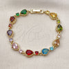 Oro Laminado Tennis Bracelet, Gold Filled Style Teardrop Design, with Multicolor Cubic Zirconia, Polished, Golden Finish, 03.266.0049.08 (Thickness, 8 Inches Length)
