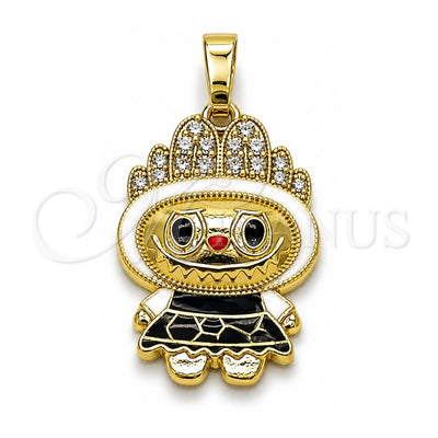Oro Laminado Fancy Pendant, Gold Filled Style with White Cubic Zirconia, White Enamel Finish, Golden Finish, 05.284.0021