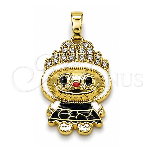 Oro Laminado Fancy Pendant, Gold Filled Style with White Cubic Zirconia, White Enamel Finish, Golden Finish, 05.284.0021