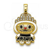 Oro Laminado Fancy Pendant, Gold Filled Style with White Cubic Zirconia, White Enamel Finish, Golden Finish, 05.284.0021