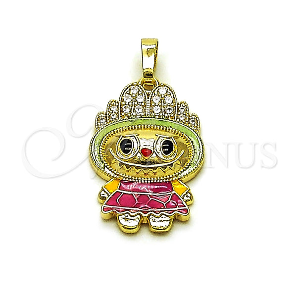 Oro Laminado Fancy Pendant, Gold Filled Style with White Cubic Zirconia, Green Enamel Finish, Golden Finish, 05.284.0021.1