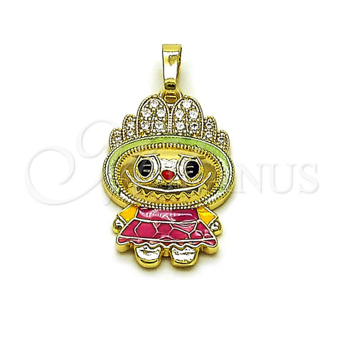 Oro Laminado Fancy Pendant, Gold Filled Style with White Cubic Zirconia, Green Enamel Finish, Golden Finish, 05.284.0021.1