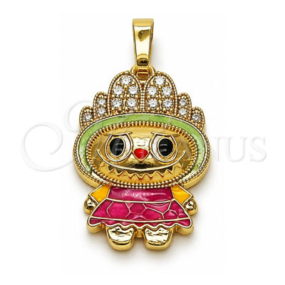 Oro Laminado Fancy Pendant, Gold Filled Style with White Cubic Zirconia, Green Enamel Finish, Golden Finish, 05.284.0021.1