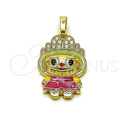 Oro Laminado Fancy Pendant, Gold Filled Style with White Cubic Zirconia, Green Enamel Finish, Golden Finish, 05.284.0021.1