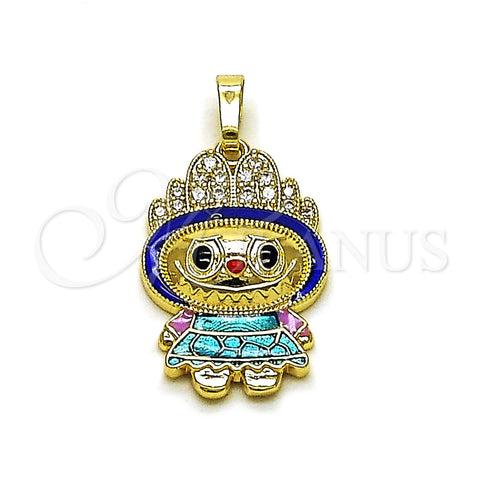 Oro Laminado Fancy Pendant, Gold Filled Style with White Cubic Zirconia, Blue Enamel Finish, Golden Finish, 05.284.0021.2