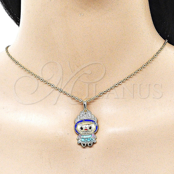 Gold Filled Pendant — Fancy Pendant with White Cubic Zirconia Blue Enamel — alternate product view — SKU 162209 | Oro Laminado dije — elegante Pendant with blanco Cubic Zirconia Blue Enamel — SKU 162209