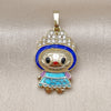 Oro Laminado Fancy Pendant, Gold Filled Style with White Cubic Zirconia, Blue Enamel Finish, Golden Finish, 05.284.0021.2