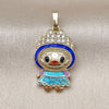 Oro Laminado Fancy Pendant, Gold Filled Style with White Cubic Zirconia, Blue Enamel Finish, Golden Finish, 05.284.0021.2