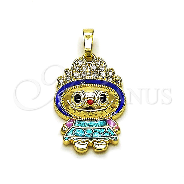 Gold Filled Pendant — Fancy Pendant with White Cubic Zirconia Blue Enamel — main product view — SKU 162209 | Oro Laminado dije — elegante Pendant with blanco Cubic Zirconia Blue Enamel — SKU 162209