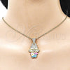 Oro Laminado Fancy Pendant, Gold Filled Style Flower and Hat Design, with White Cubic Zirconia, White Enamel Finish, Golden Finish, 05.284.0022