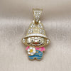Oro Laminado Fancy Pendant, Gold Filled Style Flower and Hat Design, with White Cubic Zirconia, White Enamel Finish, Golden Finish, 05.284.0022