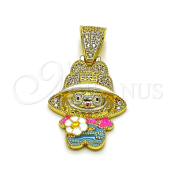 Gold Filled Pendant — Fancy Pendant Flower and Hat Design with White — main product view — SKU 162210 | Oro Laminado dije — elegante Pendant flor and Hat diseño with blanco — SKU 162210