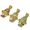 Oro Laminado Fancy Pendant, Gold Filled Style Flower and Hat Design, with White Cubic Zirconia, White Enamel Finish, Golden Finish, 05.284.0022