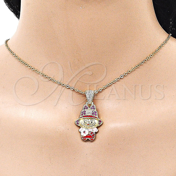 Gold Filled Pendant — Fancy Pendant Flower and Hat Design with Ruby — alternate product view — SKU 162211 | Oro Laminado dije — elegante Pendant flor and Hat diseño with Ruby — SKU 162211