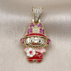 Oro Laminado Fancy Pendant, Gold Filled Style Flower and Hat Design, with Ruby and White Cubic Zirconia, Red Enamel Finish, Golden Finish, 05.284.0022.1
